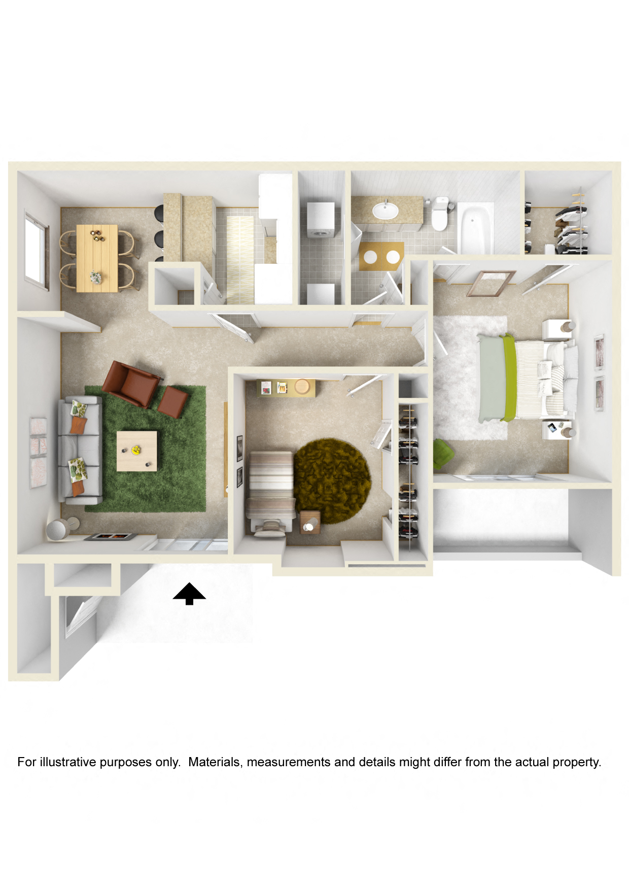 Floor plan for 2 beds, 1 bath, 900 sqft
